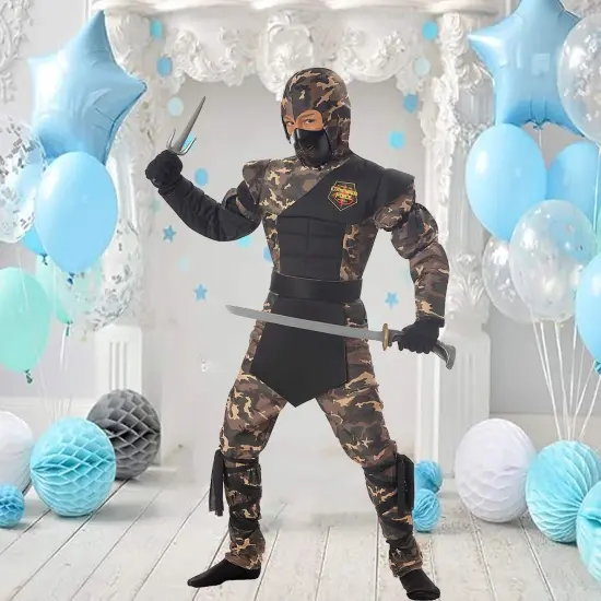 Boys Special Ops Ninja Costume with Muscle Chest Design Black {2}