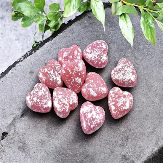 *10* 14mm Silver Splattered Pink Opal Heart Beads {3}