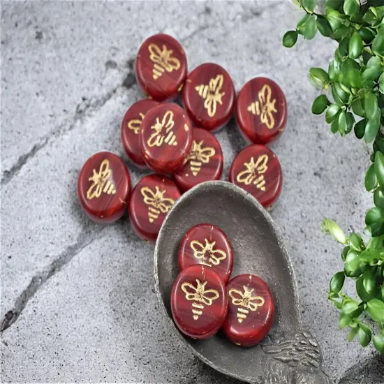*12* 12mm Gold Washed Red Opaline Bee Coin Beads {3}