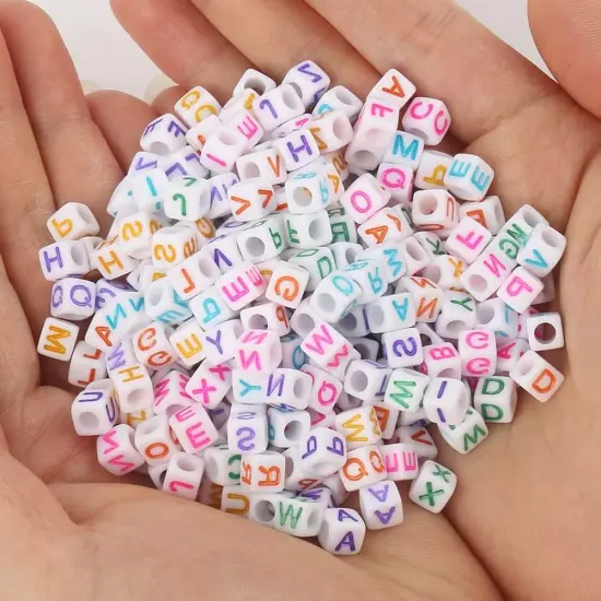 Alphabet Beads White Cube Acrylic Colorful Letter Beads, for Bracelets and Jewelry Making {2}