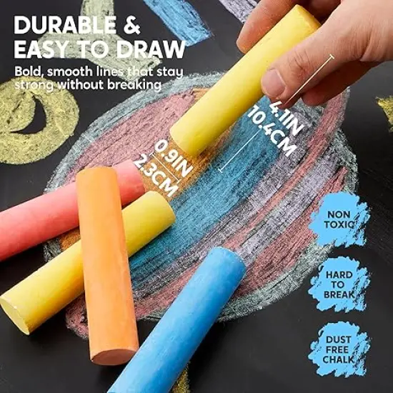 75 Pcs Sidewalk Chalk Set in 15 Packs, 5 Colors, Non-Toxic Jumbo Washable Chalk for Toddlers 1-3, Painting for Outdoor Art, School Supplies, Classroom Must Haves {4}