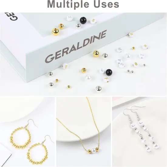 1800Pcs Jewelry Beads Making Set, Silver & Gold Round Spacer Beads 3 Sizes Smooth Alphabet Pearls Beads and 2 Rolls Elastic String for DIY Craft Supplies {4}