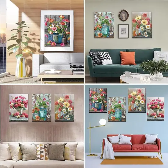 5D Diamond Painting Kits for Adults, Diamond Arts Kits Diamond Art Sets,Gem Painting by Number Kits for Adults Beginners Home Wall Decor 11.8x15.7 Inches 4 Pack Flowers {4}