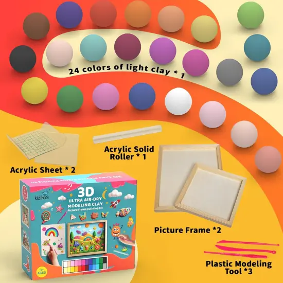 Air Dry Clay with Picture Frame,24 Colors Modeling Clay Painting DIY Kit for Kids and Adults,Soft&Ultra Light,Christmas&Birthday Gifts Education Craft Toy with Sculpting Tools {3}