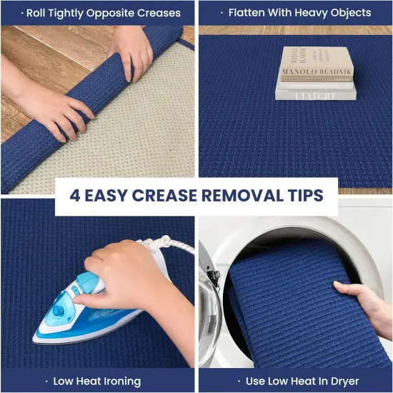 Washable Runner Rug 2'x8' Non Slip Hallway Runner Entryway Runner Indoor, Kitchen Rugs Woven Cotton Floor Carpet for Kitchen Hall Entrance Bedroom, Royal Blue/Navy {2}