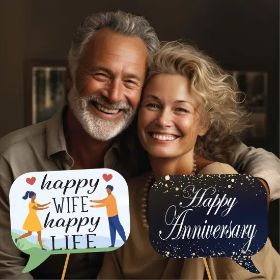 Anniversary Photo Booth Props - 41-Piece Kit with 8x10 Sign, Sticks & Adhesive Pads {3}