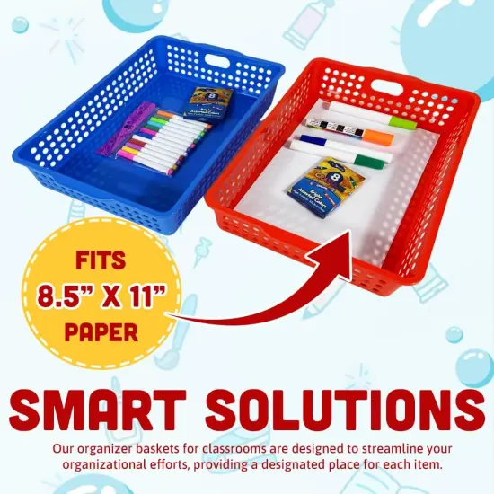 6 Pack Colorful Plastic Classroom Storage Bins 13.75" X 10.25" for Organizing A4 Papers Trays, Pencils, Arts and Crafts Supplies, Rainbow Containers for Kids School Supplies by 4E's Novelty {4}