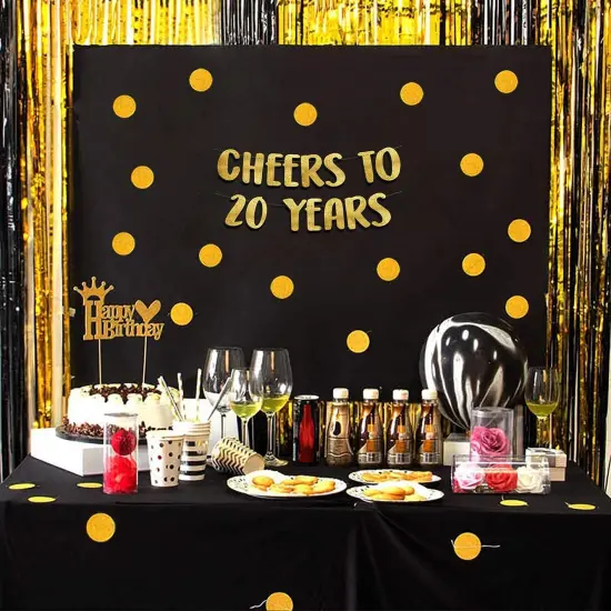 Cheers to 20 Years Gold Glitter Banner - 20th Anniversary and Birthday Party Decorations {4}
