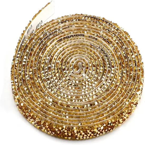 Gold Resin Rhinestone Ribbons - 0.4 Inch, 3 Yards {1}