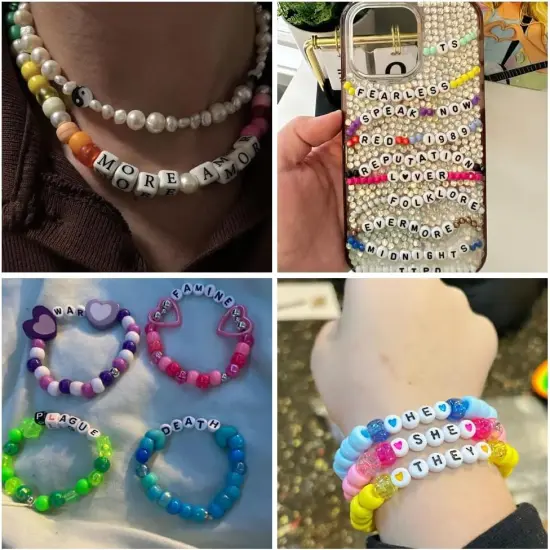 3200 Pcs 6 * 9mm Pony Beads Bulk in 96 Colors - Friendship Bracelet Making Kit with 2400 Plastic Beads & 800 Letter Beads in 4 Storage Boxes with 2X Strings & Scissor {5}