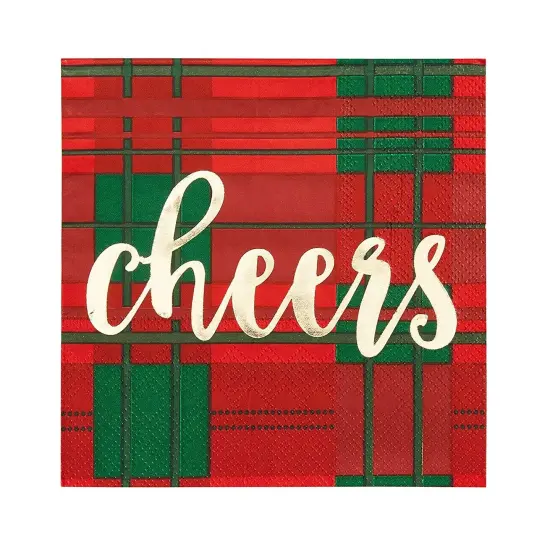 Juvale 50 Pack Christmas Cocktail Napkins – Plaid, Cheers Design Holiday Party Supplies, 5 x 5 Inches Red Napkins {1}