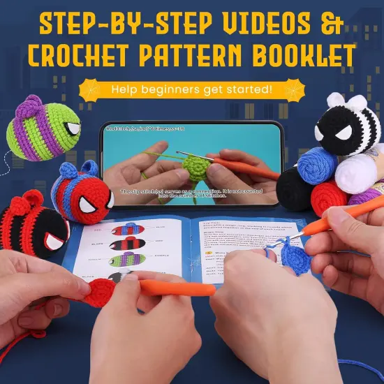 Beginner Crochet Kit for Adults Kids Women Men Complete Kit Included (4 Cool Bees) {4}