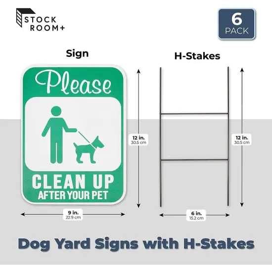 6-Pack of Dog Poop Signs for Yard with Metal Wire H-Stakes for Front Lawn, Double-Sided Weather Resistant 12x9 Pick Up After Your Pet Sign for Outdoors, Neighbors Green {4}