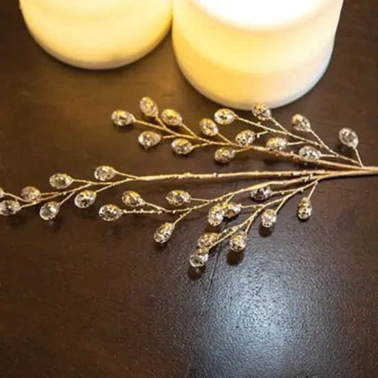 12&rdquo; Tall Gold Sparkle Crystal Pick with Beaded Branches for Holiday & Year-Round Decor {2}