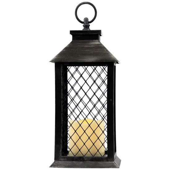Northlight Flameless LED Brushed Mesh Candle Lantern - 11" - Black {5}