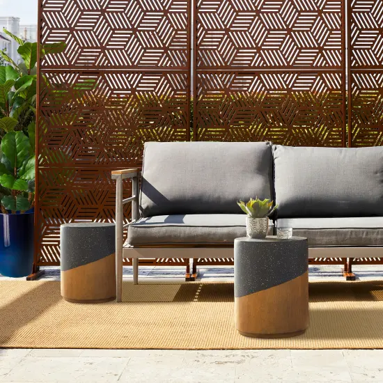 Set of 2 17.75"H Multi-functional MGO Faux Terrazzo and Wood Texture Garden Stool or Planter Stand or Accent Table {1}