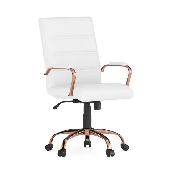 Merrick Lane Milano Contemporary Mid-Back Home Office Chair with Padded Arms WhiteFxLea/GoldFrame {8}