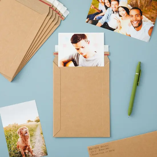 100 Pack Rigid Mailers 6x8 - 450 GSM Sturdy Self-Adhesive Kraft Paper Cardboard Envelopes for Mailing Photo, Documents, Gift Cards, CDs, Art Prints Brown {3}