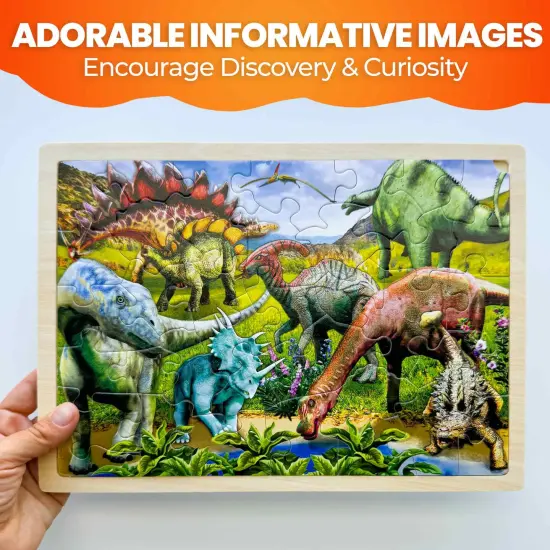 4 Set 36 Pcs Wooden Puzzles for Kids | Dinosaur World {4}