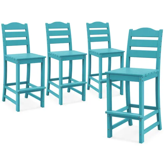 Costway Outdoor HDPE Bar Stool Patio Tall Chair Backrest Footrest All Weather Gray/Turquoise/Black/Navy {11}