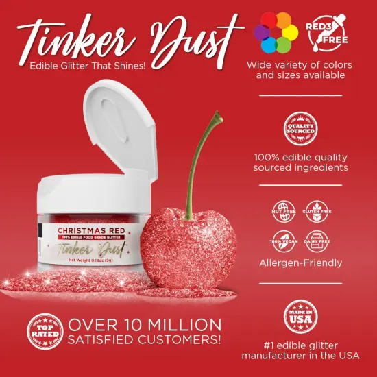 Bakell - Christmas Red Tinker Dust Edible Glitter (5g, 1x Jar) for Food, Desserts, and Beverages! {2}