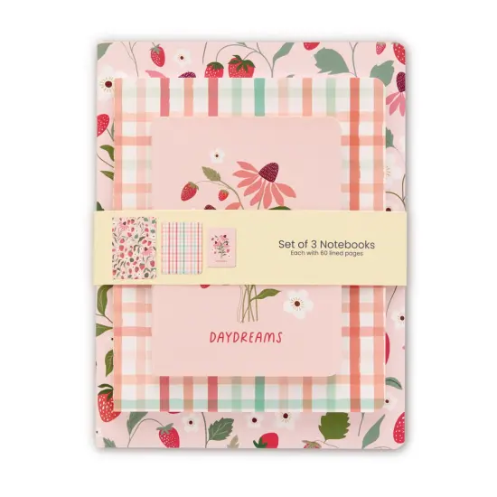 Strawberry Daydreams Stitched Notebook Set, Softcover Journal, Class Notebooks {4}