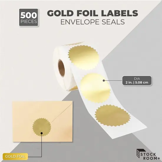Stockroom Plus Round Gold Mailing Label Stickers Roll, Envelope Seal (2 in, 500 Pieces) {2}