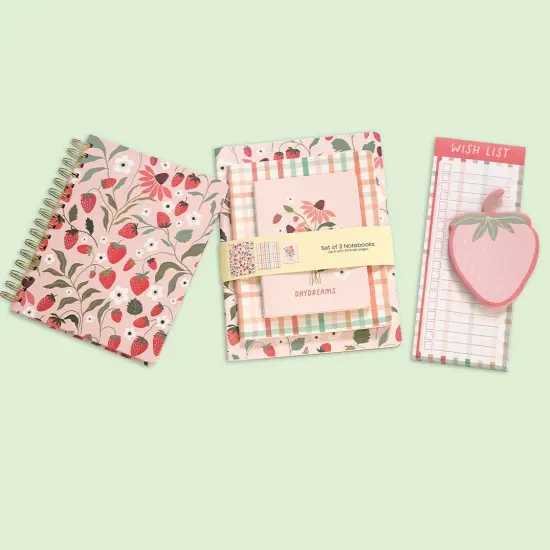 Strawberry Daydreams Stitched Notebook Set, Softcover Journal, Class Notebooks {6}