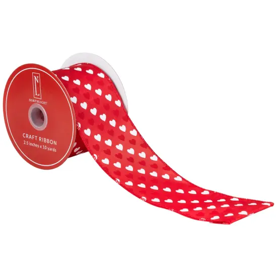 Northlight Diagonal Hearts Valentine's Day Wired Craft Ribbon - 2.5" x 10 Yards - Red and White {7}