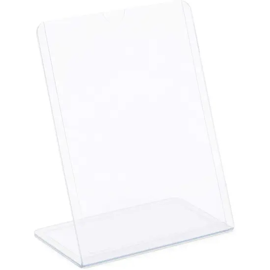 Clear Slant Back Plastic Sign Holder, Vertical Display Stand (5 x 7 in, 6 Pack) {6}