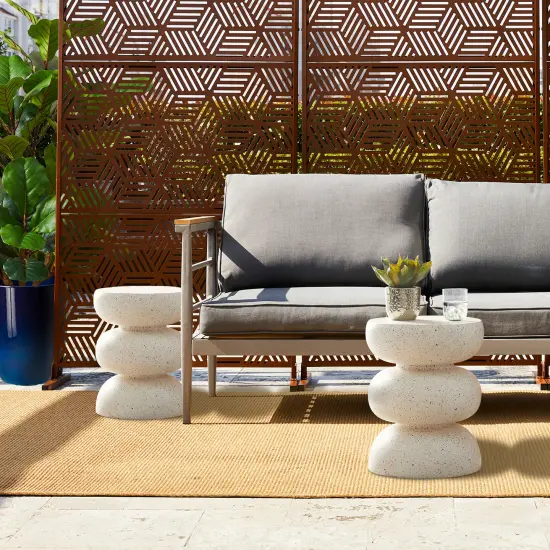 Set of 2 18"H Multi-functional MGO Faux Terrazzo Garden Stool or Planter Stand or Accent Table Black {8}