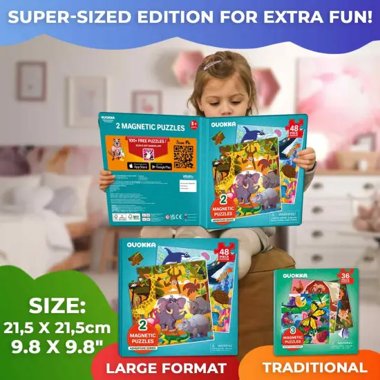 QUOKKA Magnetic Puzzles for Toddlers 2-4 - 2x48 Travel Puzzle Games for Kids Ages 3-5 Years Old - Car Activities Toy for Boys and Girls 4-6 yo - Africa & Ocean Animals Learning Magnet for Road Trip {3}