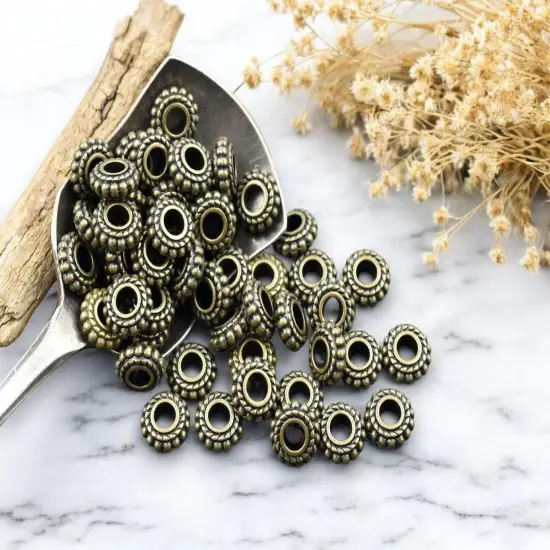 *100* 8x3mm Antique Bronze Large Hole Wheel Spacer Beads {1}