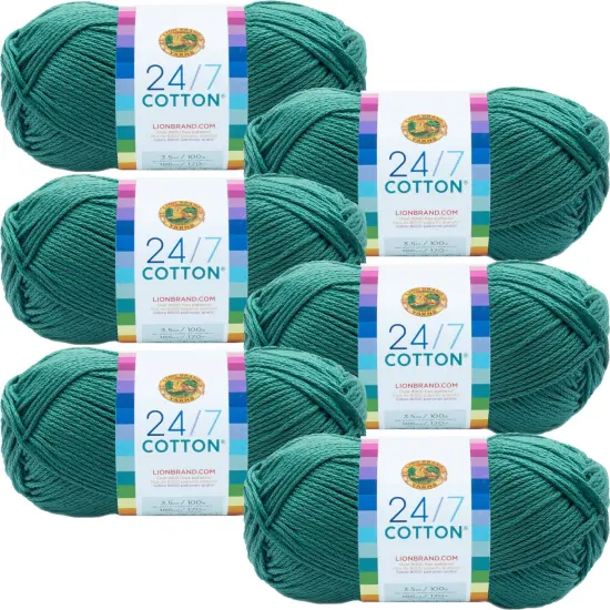 (6 Pack) Lion Brand 24/7 Cotton Yarn - Jade {1}