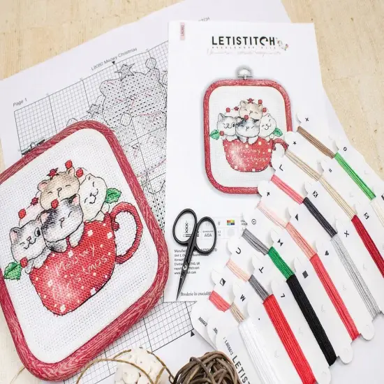 Meowy Christmas with hoop included L8080 Counted Cross Stitch Kit {3}
