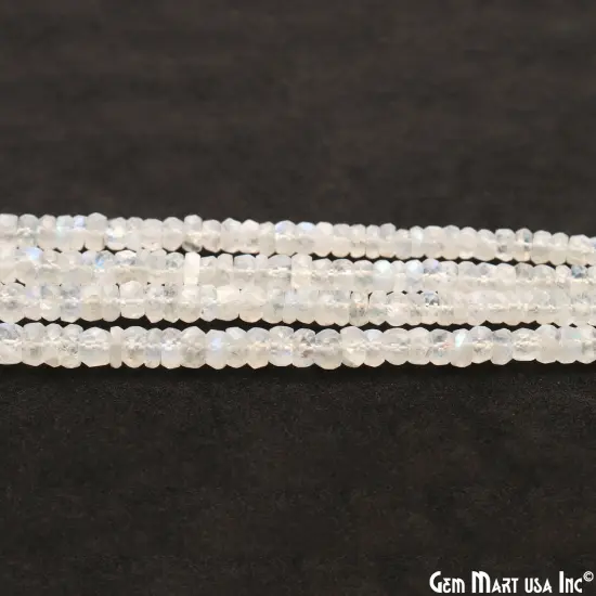 Rainbow Moonstone Rondelle Beads, 12.5 Inch Gemstone Strands, Drilled Strung Nugget Beads, Faceted Round, 3-4mm {4}
