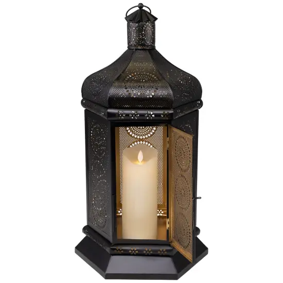 Northlight Moroccan Style Pillar Candle Table Lantern - 21.5" - Black and Gold {5}
