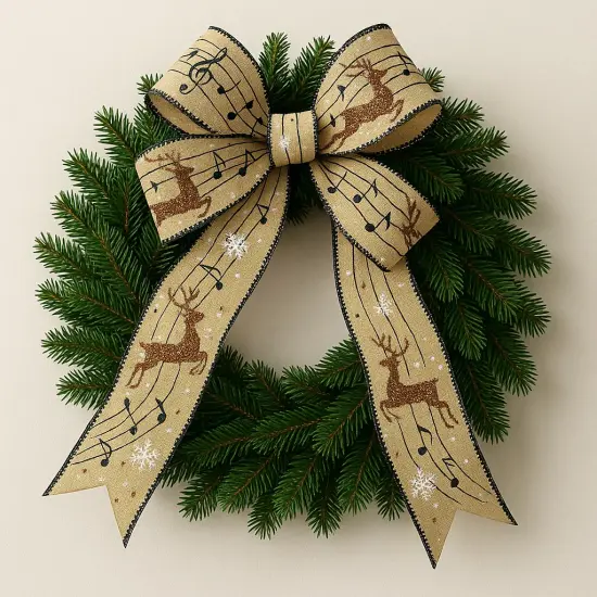 Designer&rsquo;s Shop Christmas Musical Glitter Reindeer wired edge ribbon WR 63-5173 2.5&rdquo; x 10 yards {6}