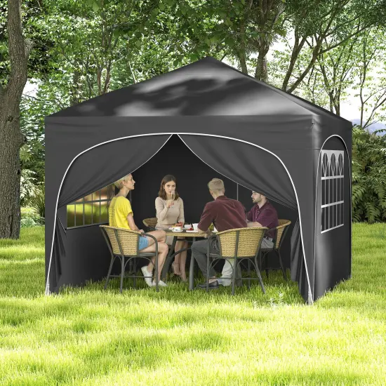 10 X 10 FT Pop up Canopy Tent with 4 Removable Sidewall Grey {6}