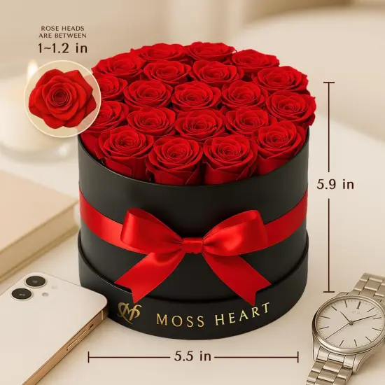 20 Preserved Roses, Forever Flowers for Delivery in Designer Round-Shaped Box {2}