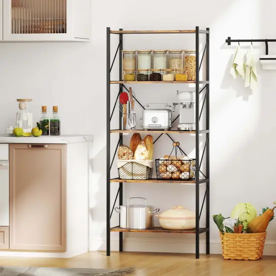 Costway 1/2 PCS 5-Tier Bookshelf, Industrial Tall Bookcase with Open Storage Shelves & Metal Frame Brown {4}