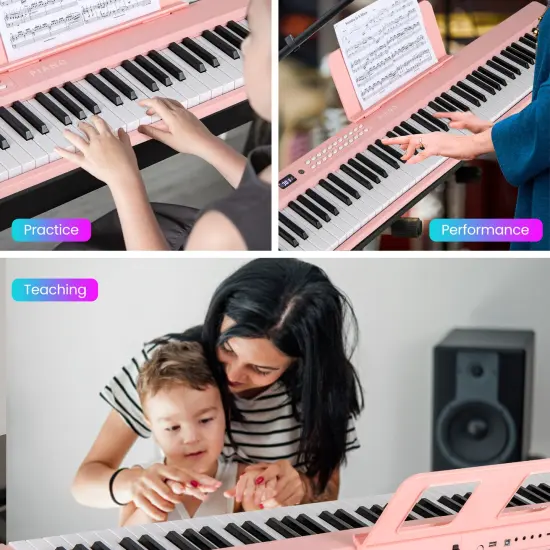 88 Key Foldable Electronic Keyboard Piano with Wireless MIDI Suitable for Kids, Teenagers and Adult Pink {5}