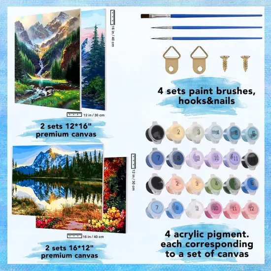 Paint by Numbers Kit for Adults Kids - Crafts DIY Paint by Numbers Kits for Beginners - Color by Numbers Pack on Canvas Painting Kit - Acrylic Paint on Mountains Lake {2}