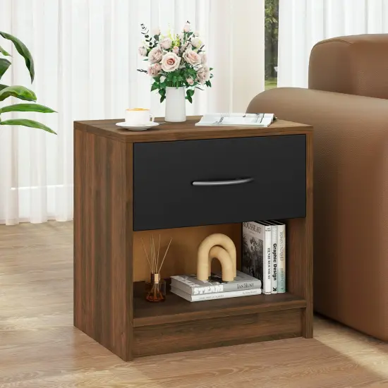 Nightstand with Drawer, Open Shelf, Modern Design and Sturdy Structure Brown {2}