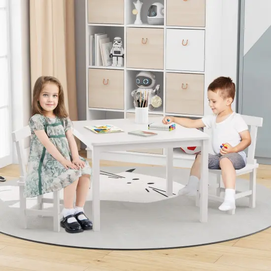 3 Pieces Wooden Children Furniture Set Including 2 Armless Chair and 1 Table White {3}