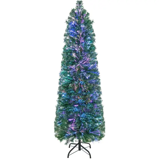 Costway 5/6/7/8 FT Pre-Lit Artificial Xmas Tree with Colorful Fiber Optics & 361/517/697/889 PVC Branch Tips {1}