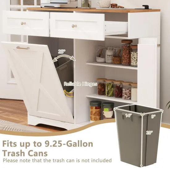 Tilt Out Wooden Trash Can Cabinet with 3 Position Adjustable Shelf and Power Outlets White {6}