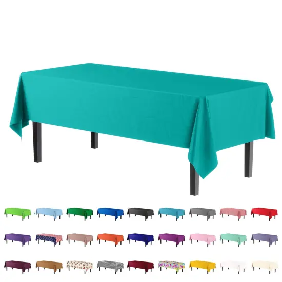 Exquisite 12-Pack Premium Plastic Tablecloth 54in. x 108in. Rectangle Plastic Table Cover Teal {6}