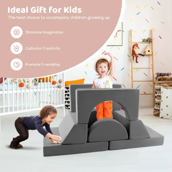 Suede Fabric Kids Modular Play Sofa and 8-Piece Play Couch with Soft Foam Gray {6}