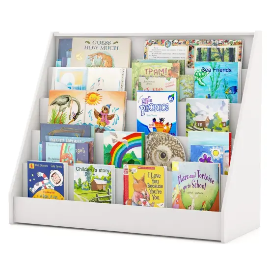 5-Tier Wooden Kids Multi-Purpose Bookshelf with Deep Compartments Suitable for Any Room White {4}